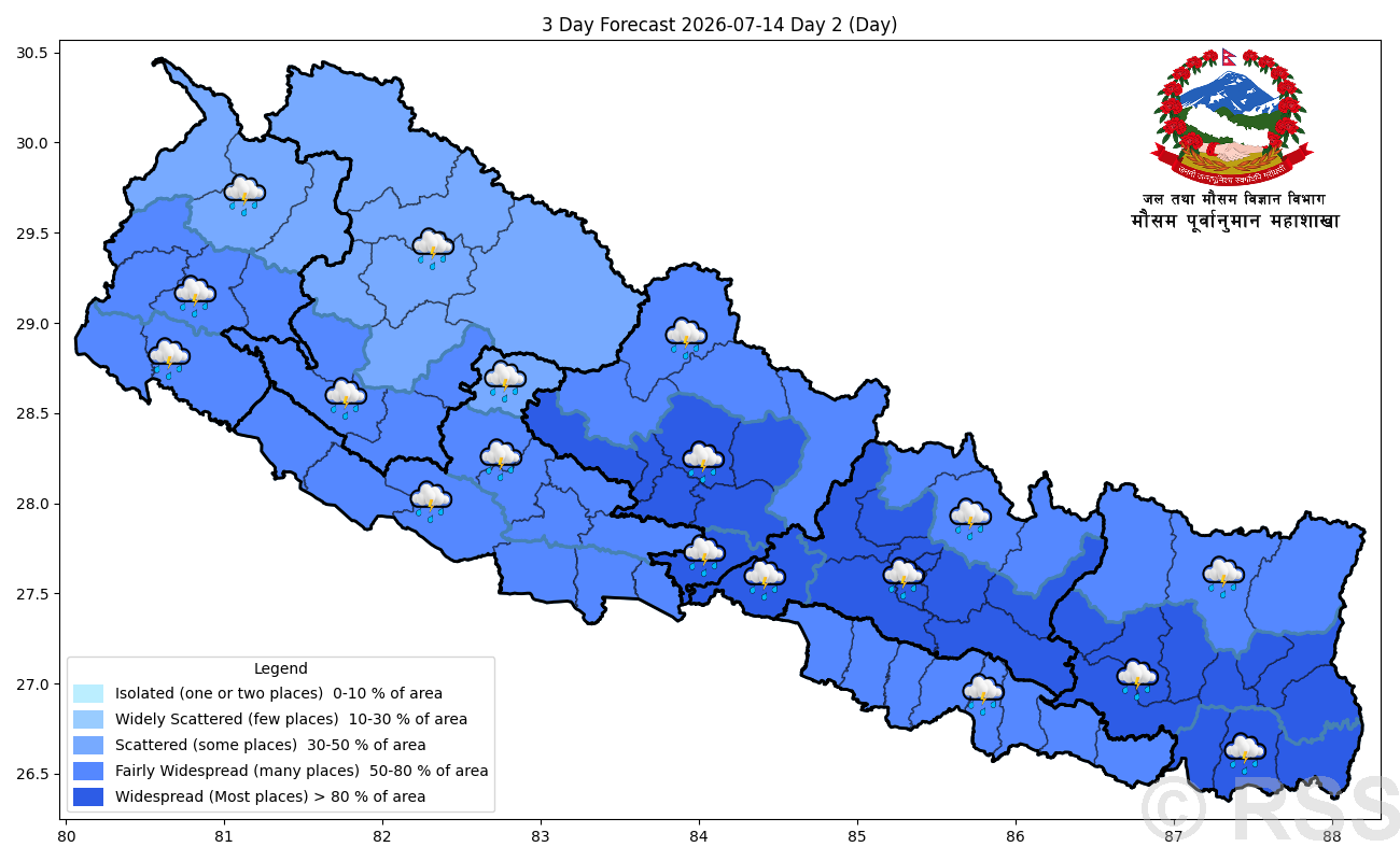 मनसुनको प्रभाव निरन्तरः कोशी, बागमती र गण्डकी प्रदेशका केही स्थानमा भारी वर्षाको पूर्वानुमान