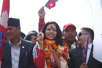 पारालिम्पिककी काँस्य पदक विजेता पलेशालाई भव्य स्वागत (फोटो फिचर)
